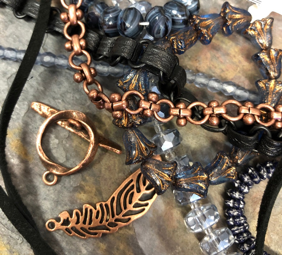 Bead and Chain Collection - Black, blue and copper