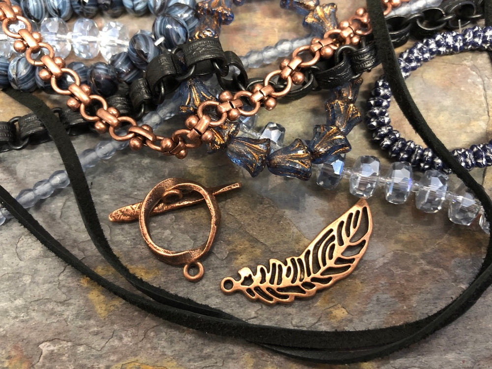 Bead and Chain Collection - Black, blue and copper