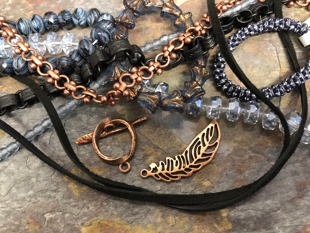 Bead and Chain Collection - Black, blue and copper