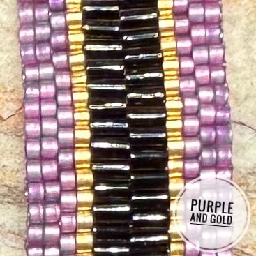 close up of a section of the bracelet that this kit makes in the kit color Purple and Gold