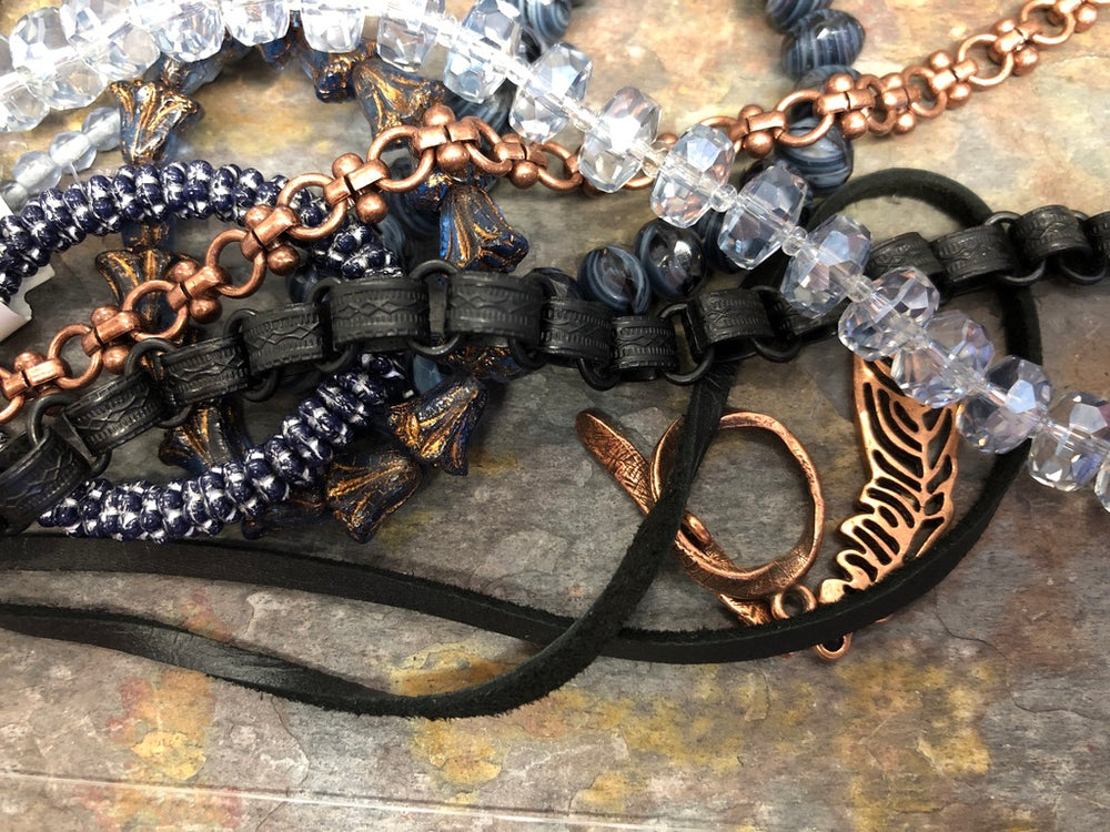 Bead and Chain Collection - Black, blue and copper