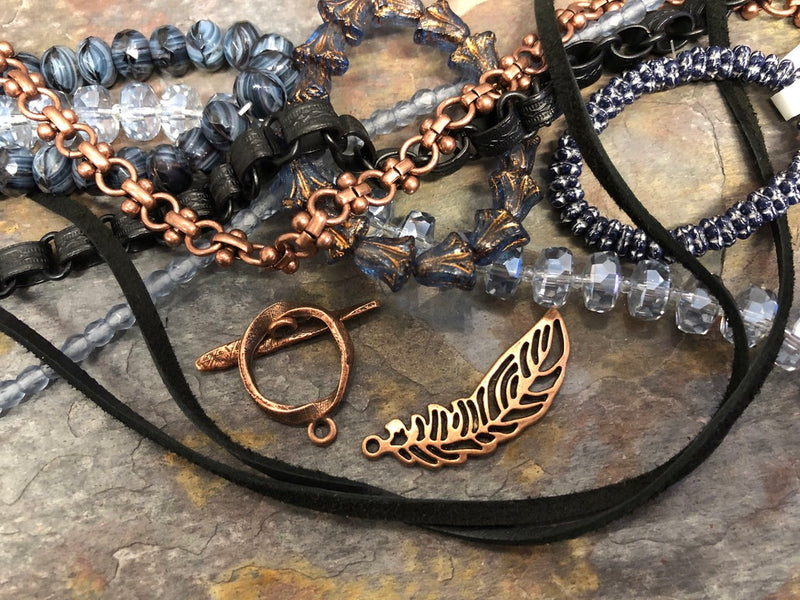 Bead and Chain Collection - Black, blue and copper