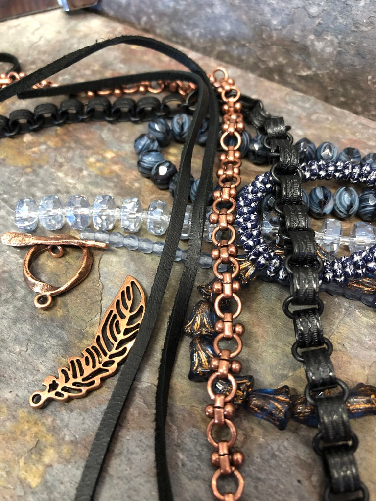 Bead and Chain Collection - Black, blue and copper